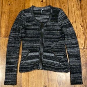 AQUA Cashmere Sweater with Black leather trim